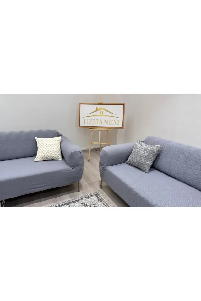 Likrali Koltuk Örtüsü 3+2+1+1 . Koltuk Kılıfı Lastikli Esnek Yikanabilir Kare Desen Berjer Antrasit