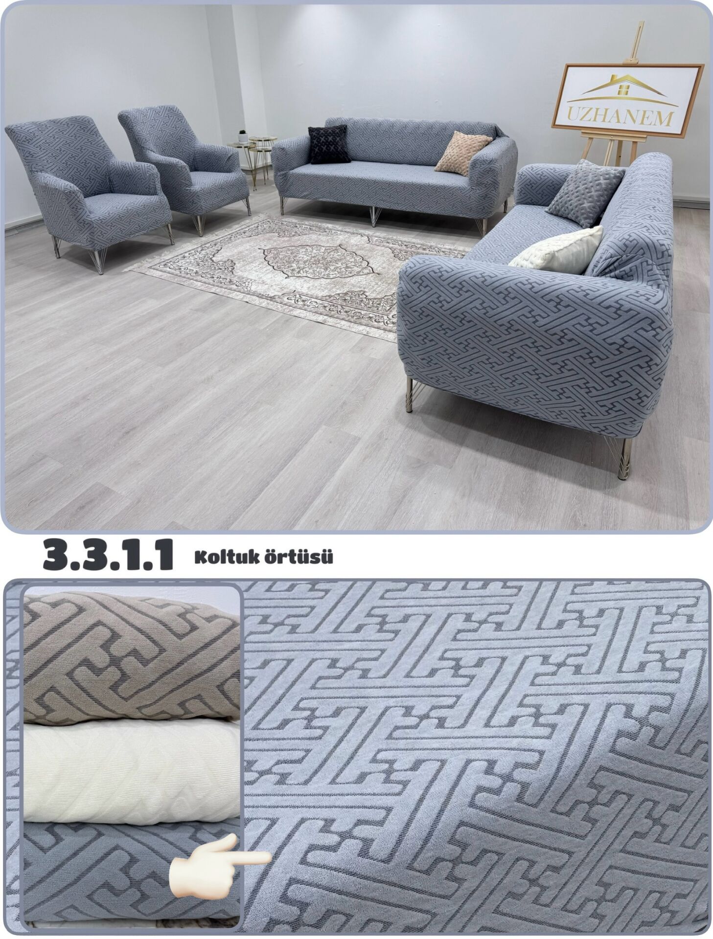 Anahtar Desen Koltuk Kılıfı 3.3.1.1 Koltuk Örtüsü Takımı gri