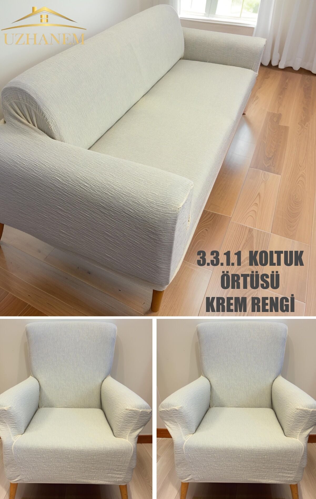 Ağaç Kabuğu Desen Koltuk Kılıfı 3.3.1.1 Koltuk Örtüsü Takımı krem