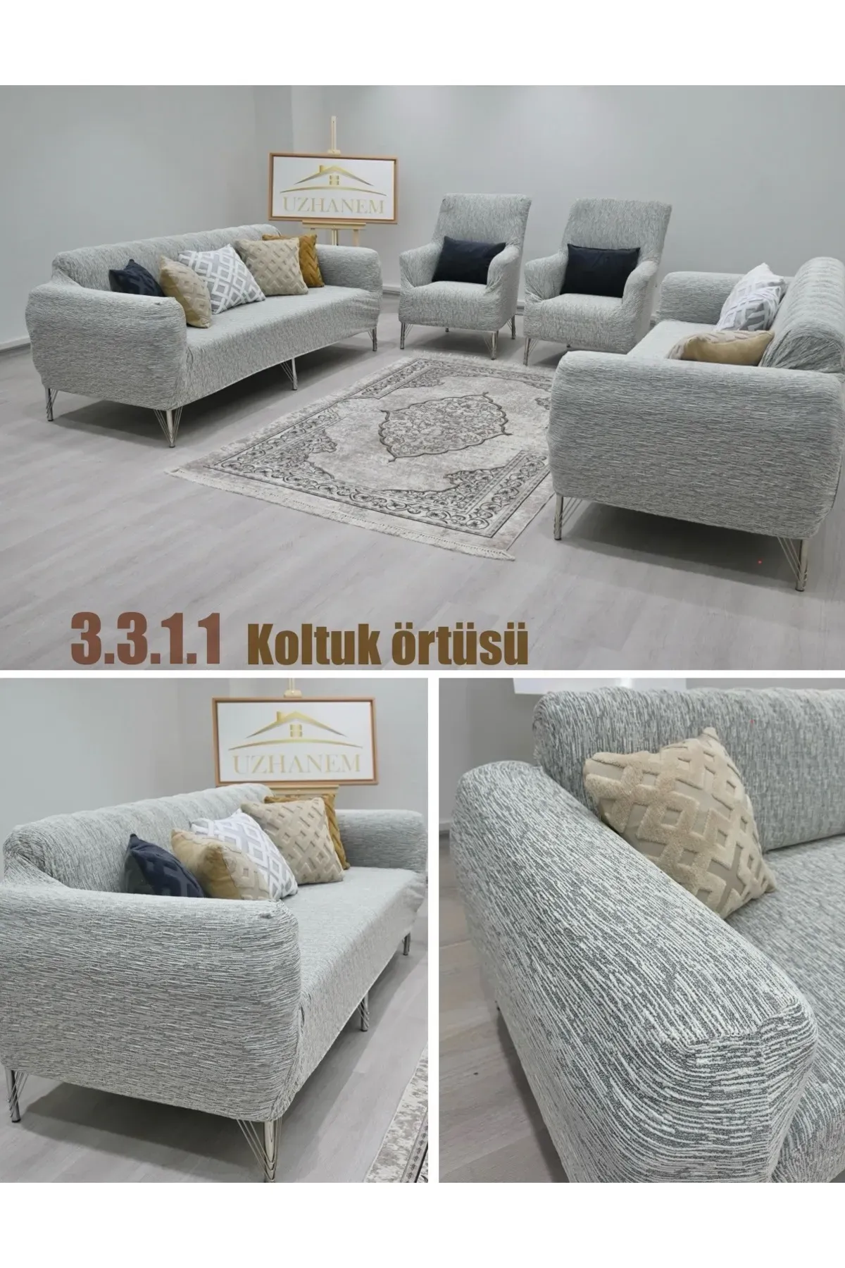 Ağaç Kabuğu Desen Koltuk Kılıfı 3.3.1.1 Koltuk Örtüsü Takımı ekru