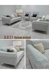 Ağaç Kabuğu Desen Koltuk Kılıfı 3.3.1.1 Koltuk Örtüsü Takımı ekru