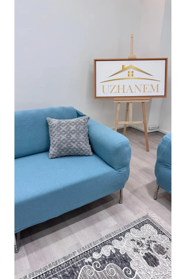 Likrali Koltuk Örtüsü 3+2+1+1 . Koltuk Kılıfı Lastikli Esnek Yikanabilir Kare Desen Berjer Antrasit minit