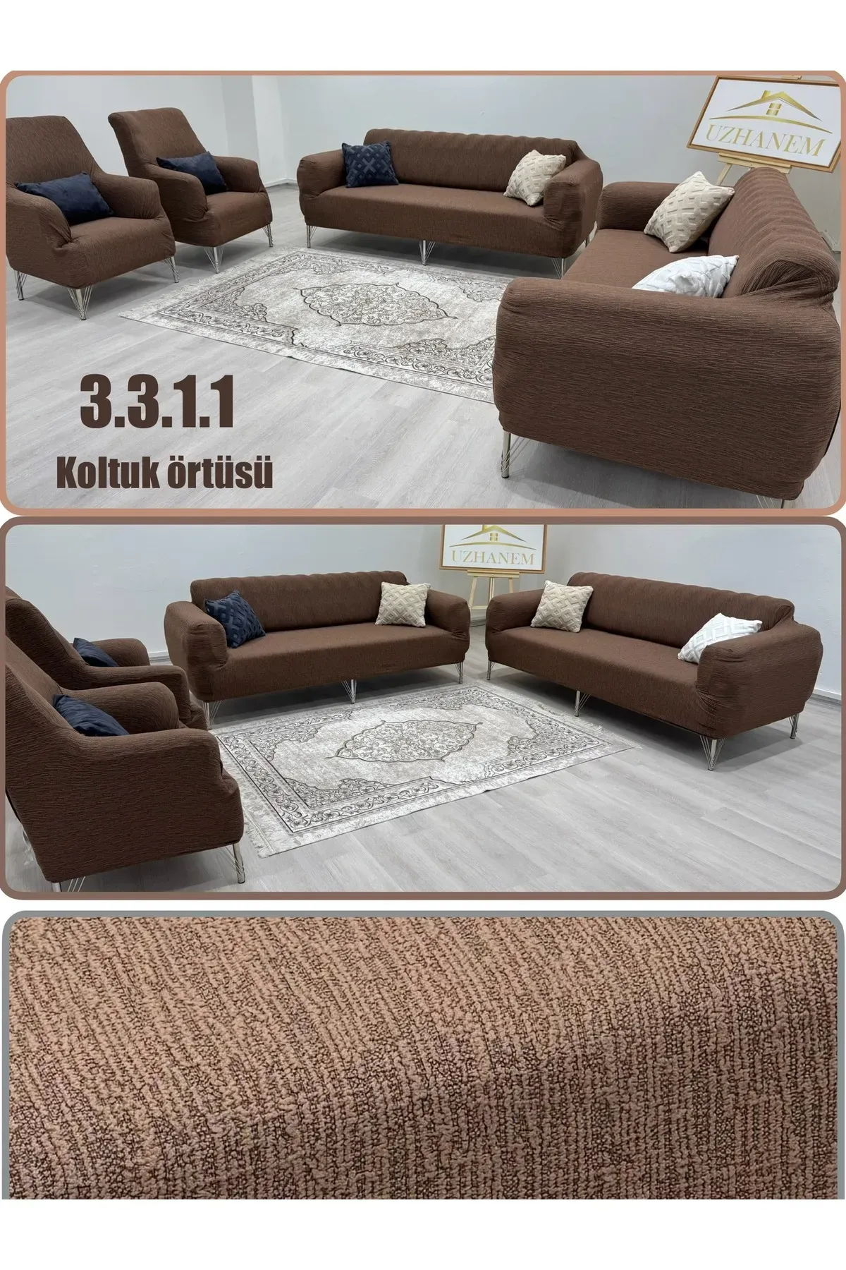 Ağaç Kabuğu Desen Koltuk Kılıfı 3.3.1.1 Koltuk Örtüsü Takımı kahverengi