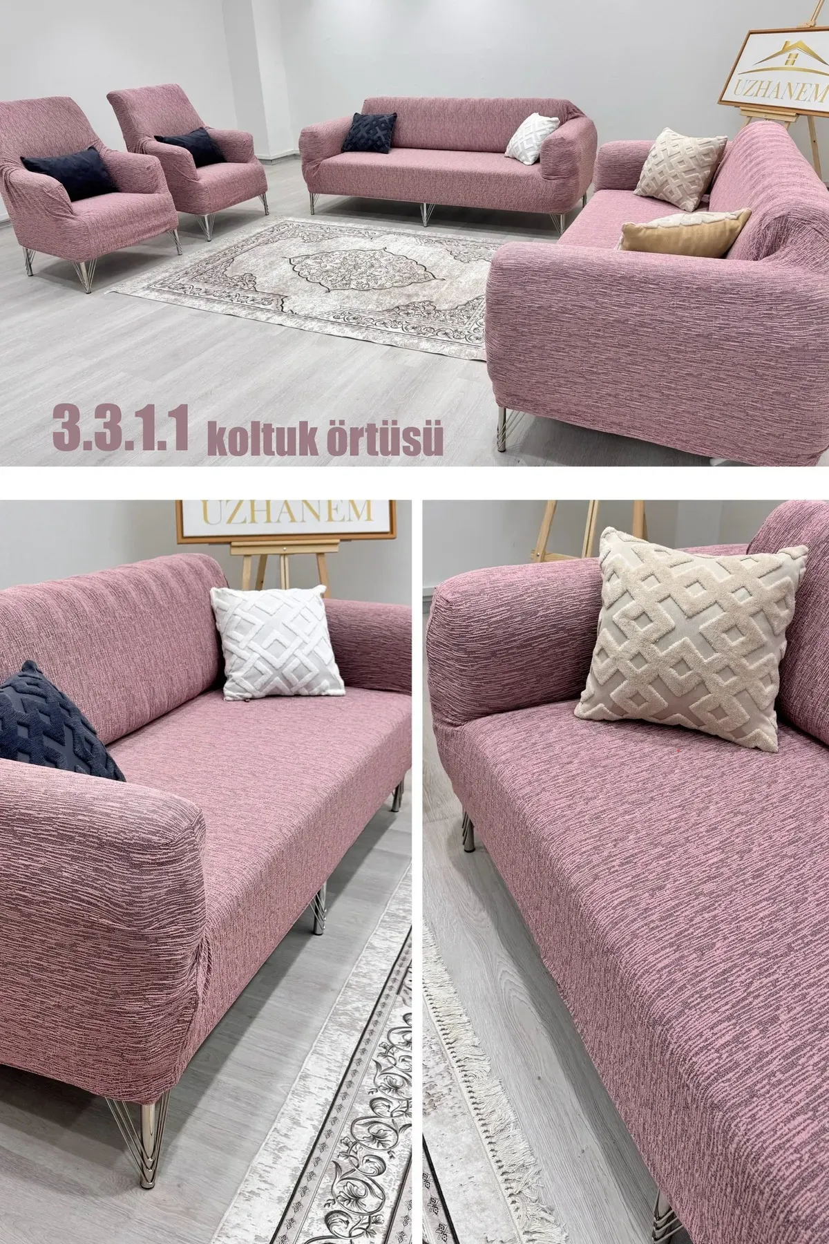 Ağaç Kabuğu Desen Koltuk Kılıfı 3.3.1.1 Koltuk Örtüsü Takımı pudra