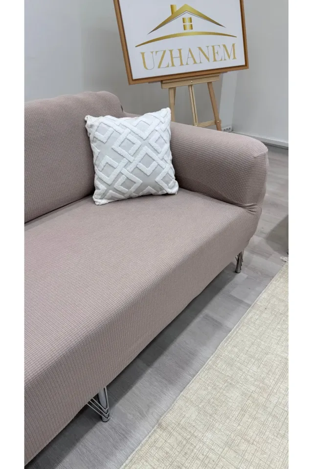 Likrali Koltuk Örtüsü 3+2+1+1 . Koltuk Kılıfı Lastikli Esnek Yikanabilir Kare Desen