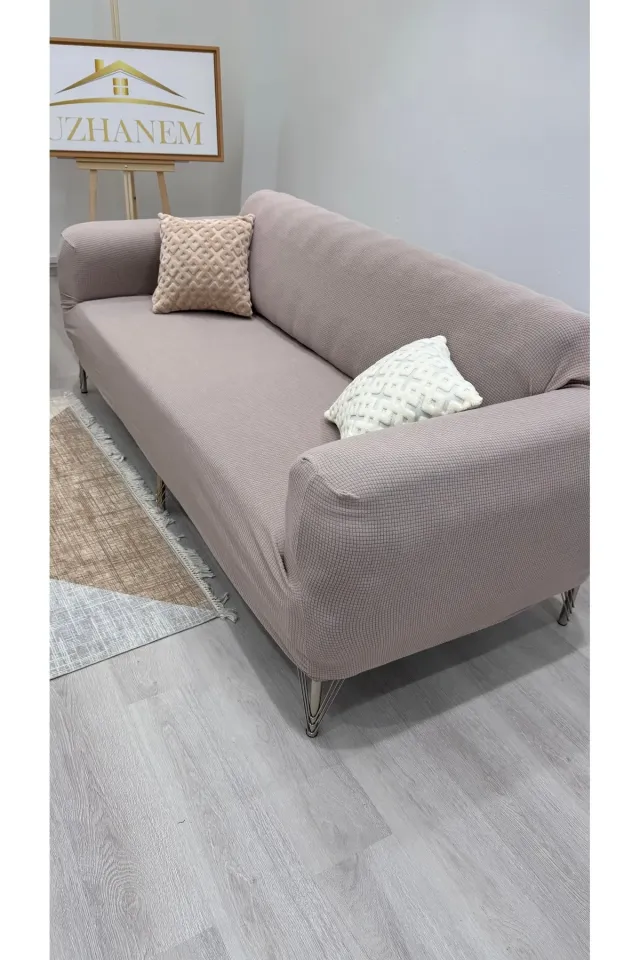Likrali Koltuk Örtüsü 3+2+1+1 . Koltuk Kılıfı Lastikli Esnek Yikanabilir Kare Desen