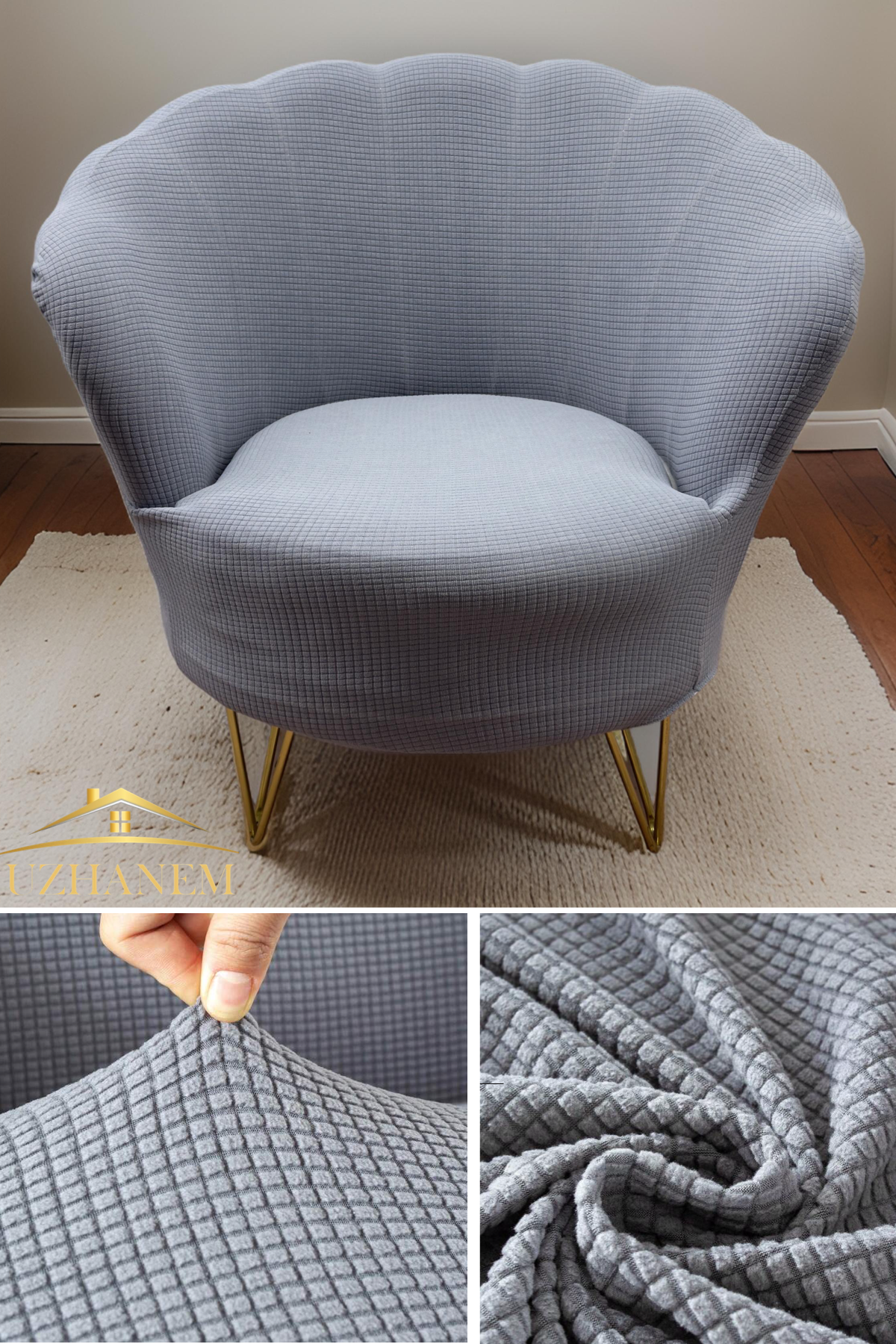papatya tekli koltuk örtüsü berjer koltuk kılıfı ev tekstili gri