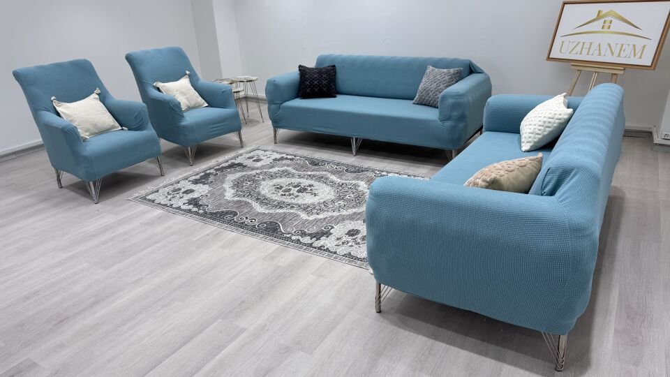 Likrali Koltuk Örtüsü 3+2+1+1 . Koltuk Kılıfı Lastikli Esnek Yikanabilir Kare Desen minit