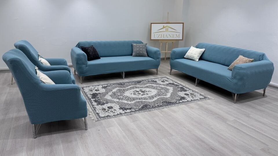 Likrali Koltuk Örtüsü 3+2+1+1 . Koltuk Kılıfı Lastikli Esnek Yikanabilir Kare Desen