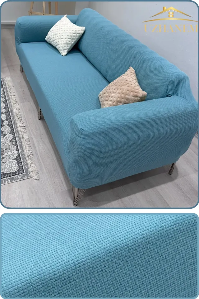 Likrali Koltuk Örtüsü 3+2+1+1 . Koltuk Kılıfı Lastikli Esnek Yikanabilir Kare Desen