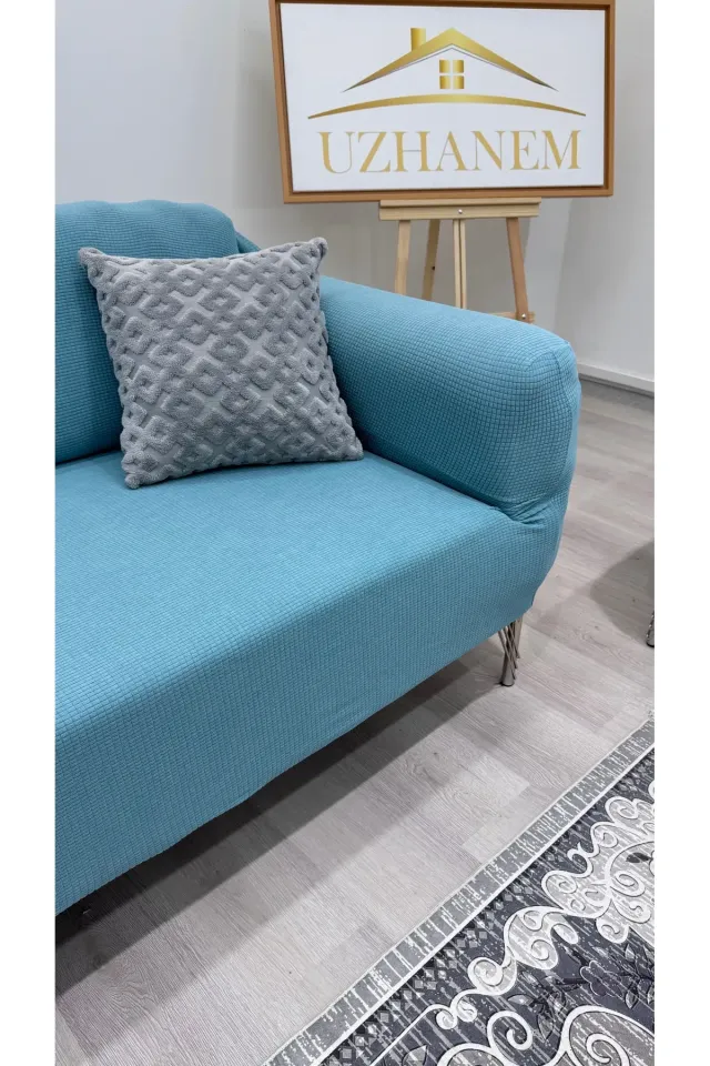 Likrali Koltuk Örtüsü 3+2+1+1 . Koltuk Kılıfı Lastikli Esnek Yikanabilir Kare Desen