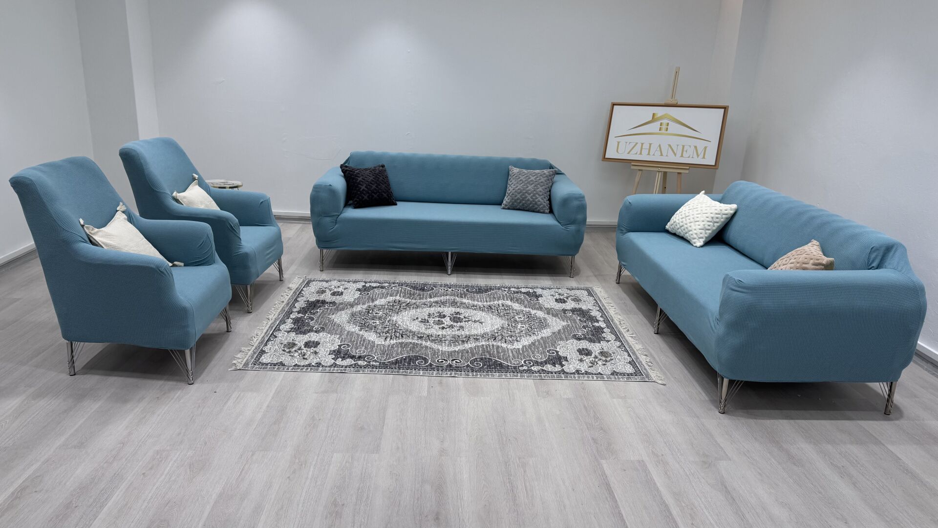 Likrali Koltuk Örtüsü 3+2+1+1 . Koltuk Kılıfı Lastikli Esnek Yikanabilir Kare Desen minit