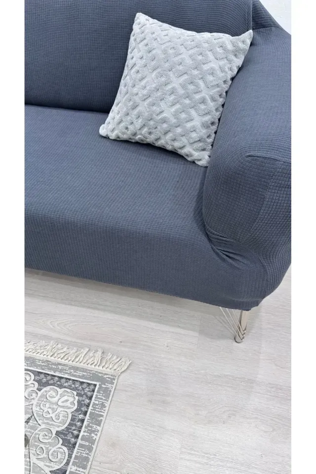 Likrali Koltuk Örtüsü 3+2+1+1 . Koltuk Kılıfı Lastikli Esnek Yikanabilir Kare Desen antrasit