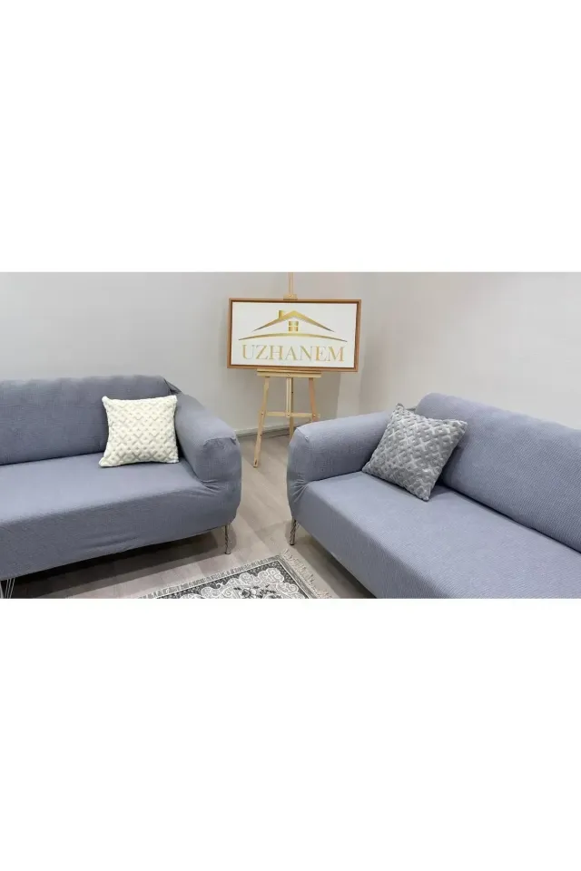 Likrali Koltuk Örtüsü 3+2+1+1 . Koltuk Kılıfı Lastikli Esnek Yikanabilir Kare Desen gri