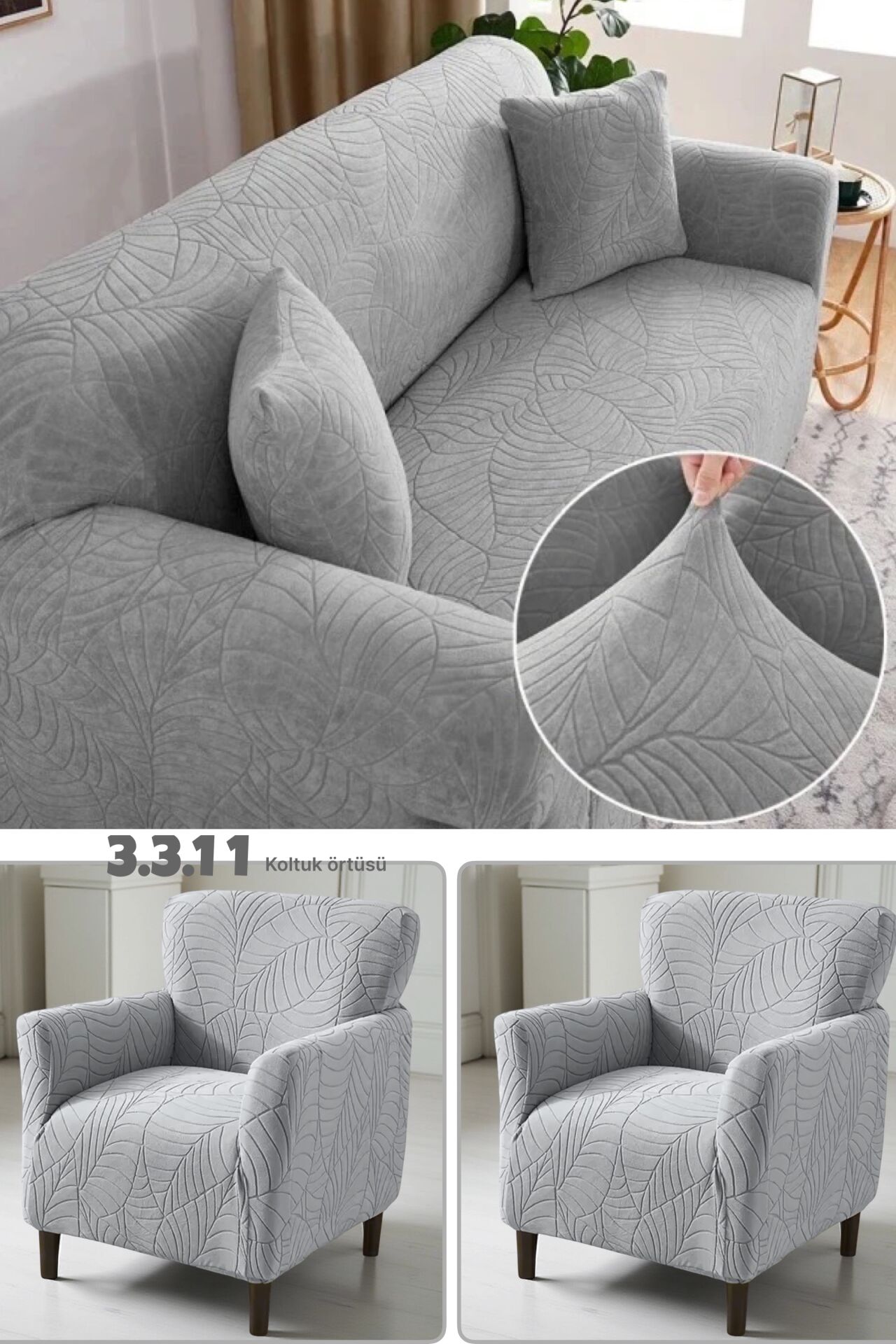 Yaprak Desen 3.3.1.1 Koltuk Örtüsü Koltuk Kılıfı Takımı Ev Tekstili Sofa Cover