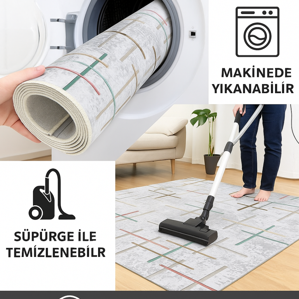 Dot Taban Kaymaz Halı Yolluk Mutfak Salon Halısı Dijital Baskılı Yıkanabilir