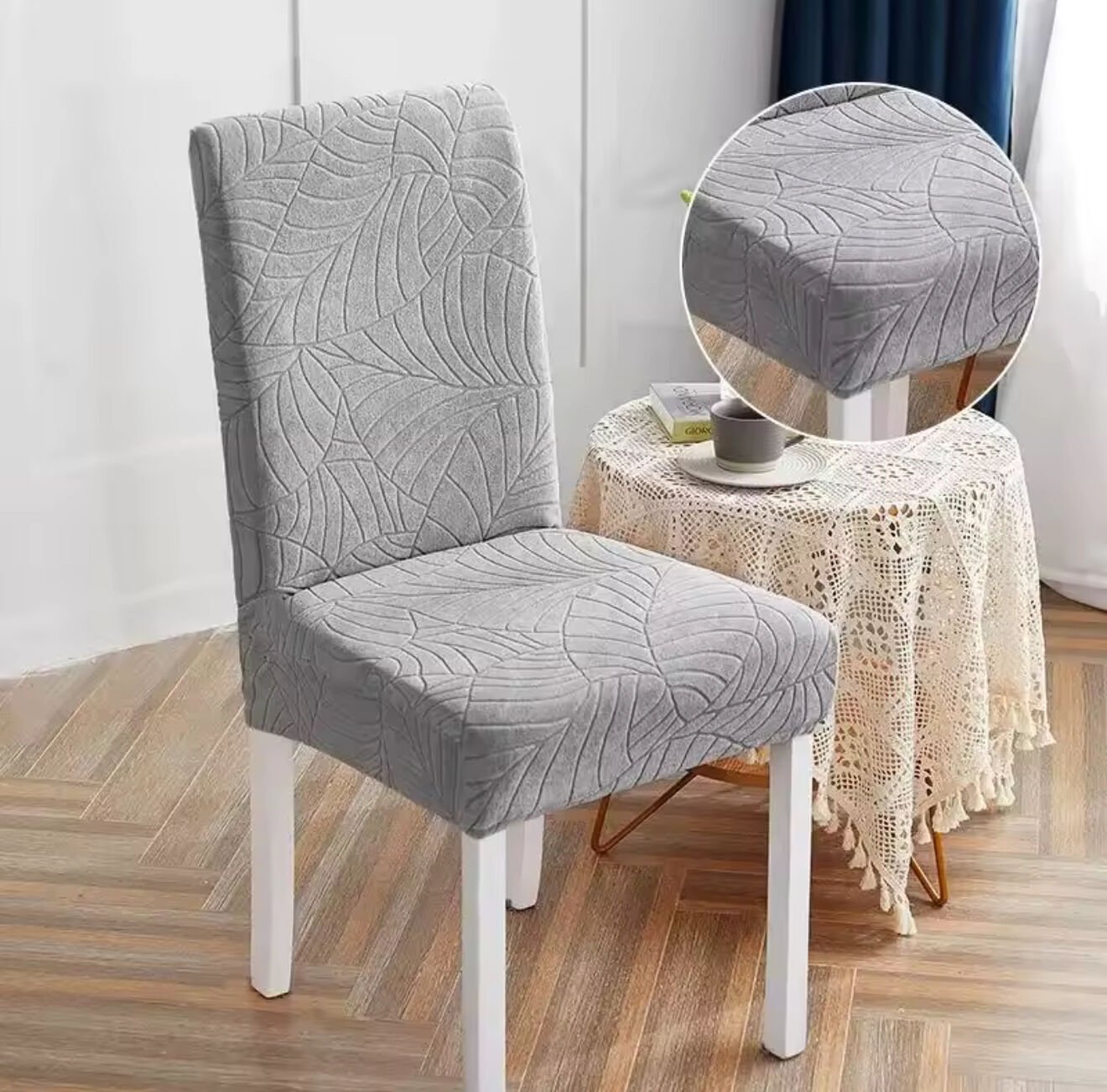 yaprak desen sandalye kılıfı lastikli sandalye örtüsü 1adet