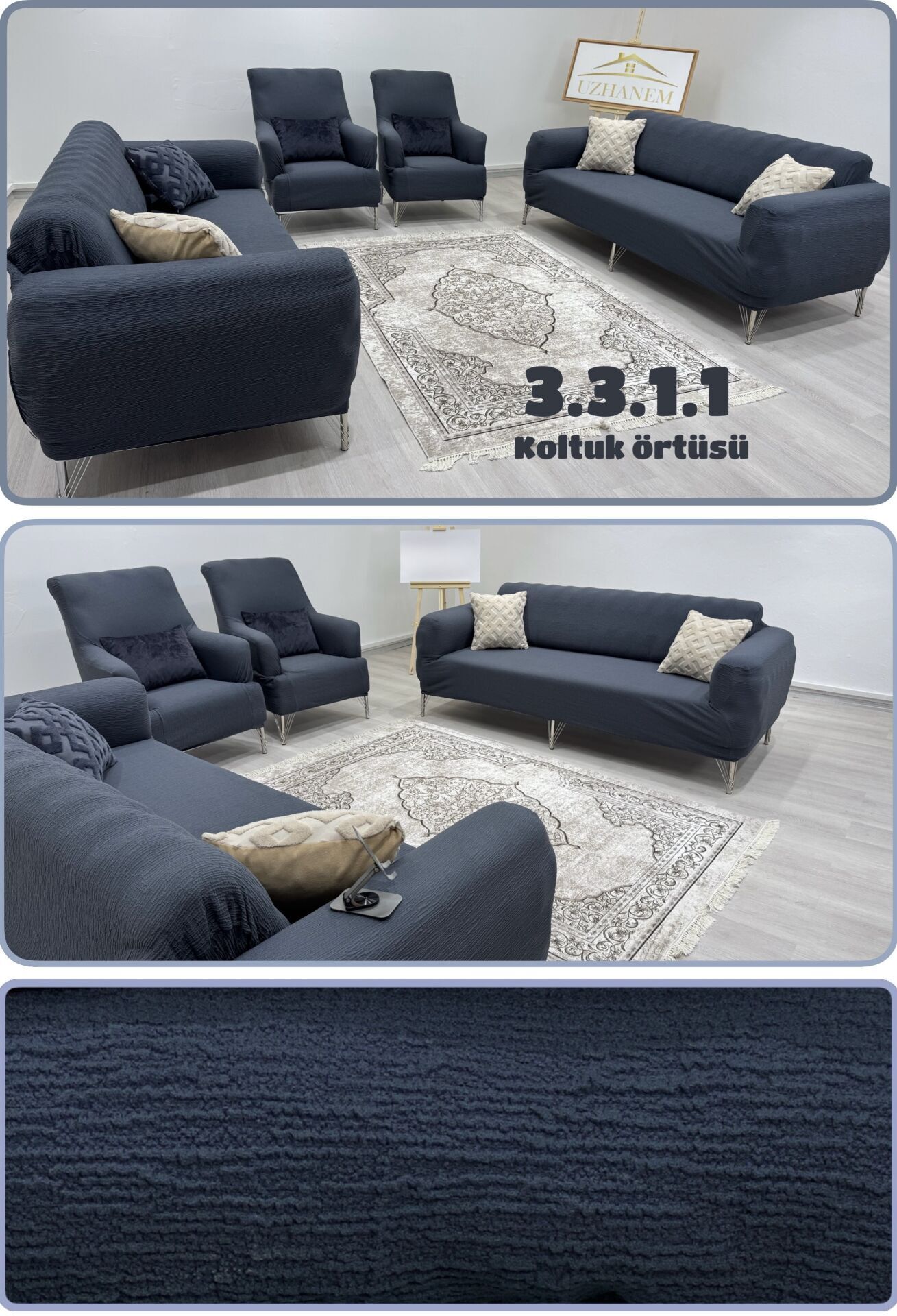 Ağaç Kabuğu Desen Koltuk Kılıfı 3.3.1.1 Koltuk Örtüsü Takımı antrasit