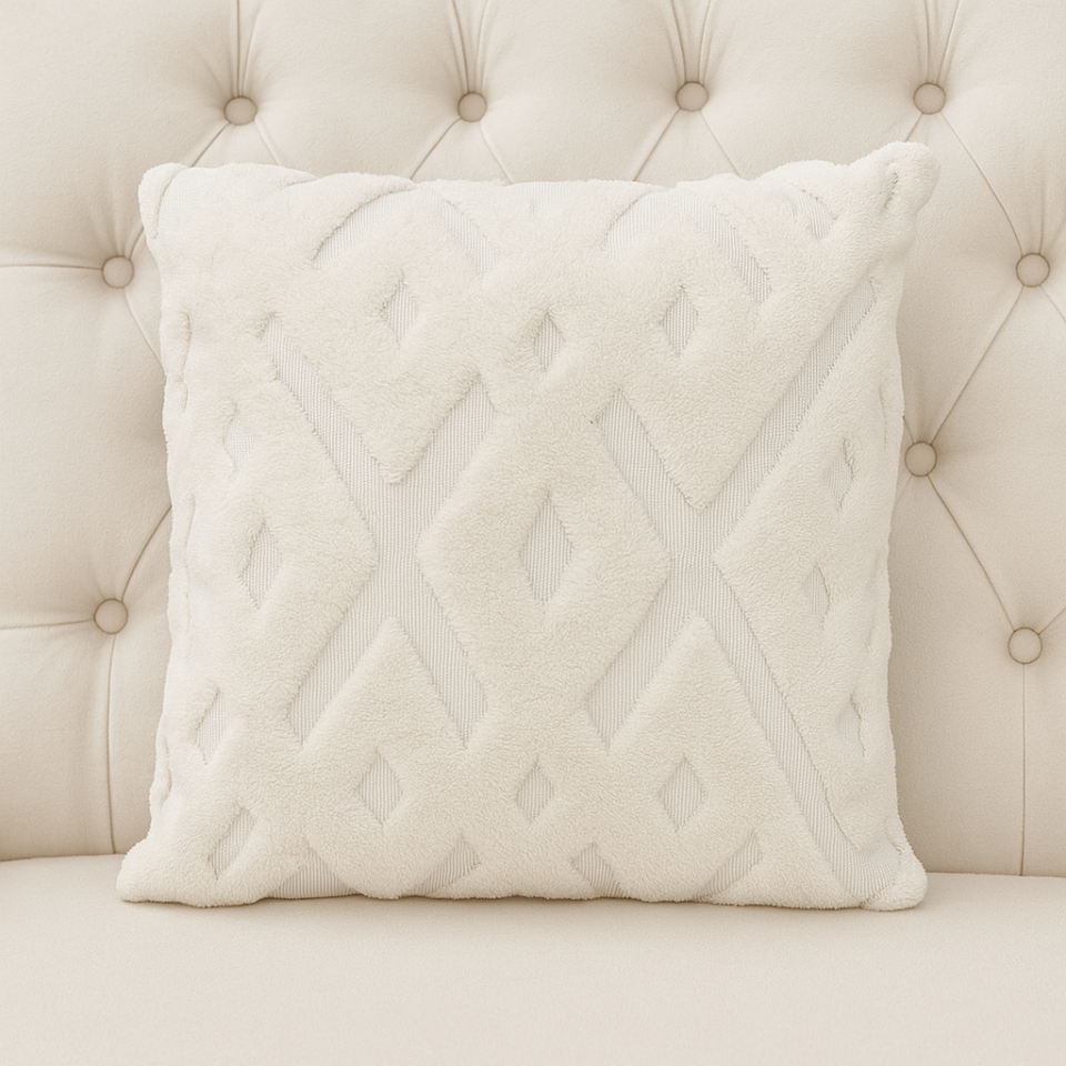 özel Tasarım 45 x 45cm Punch Panç Desen Dekoratif Kırlent Kılıfı krem