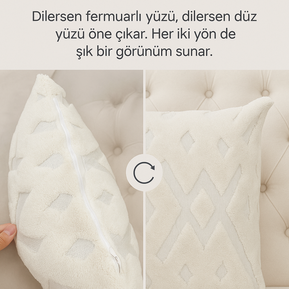 özel Tasarım 45 x 45cm Punch Panç Desen Dekoratif Kırlent Kılıfı krem