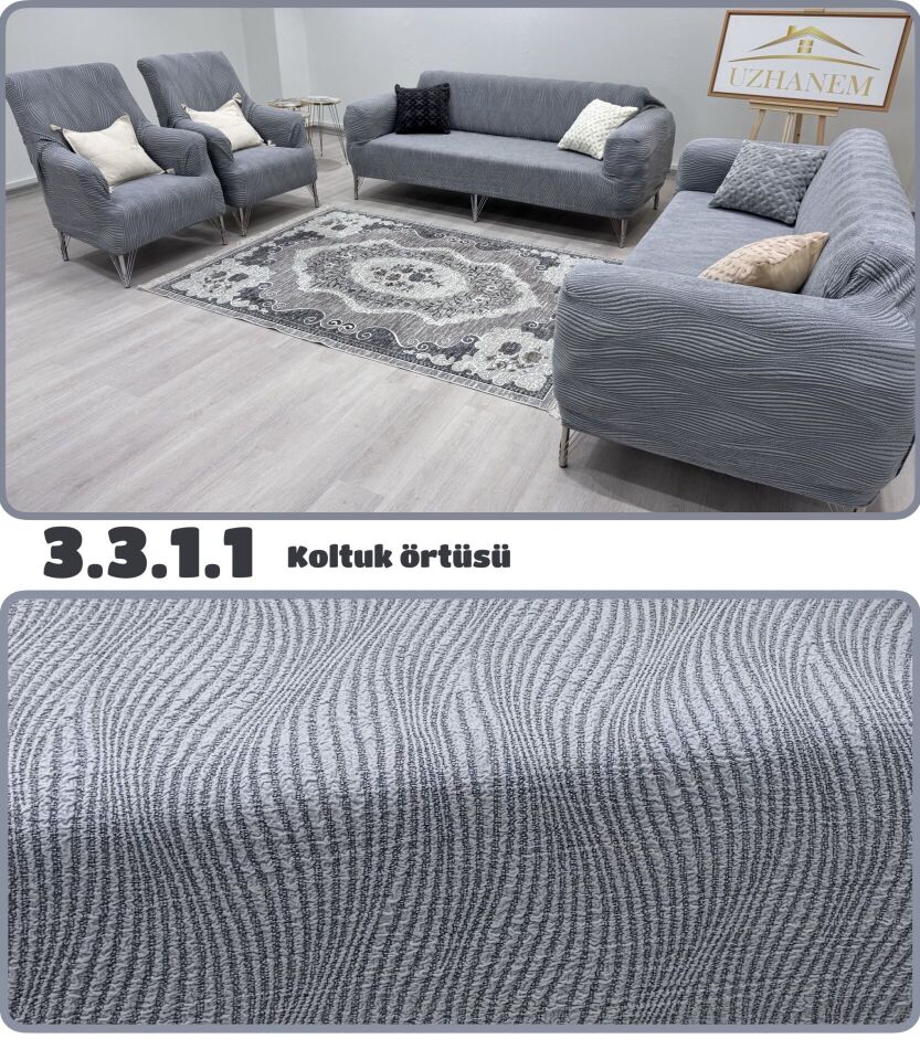 Ağaç Kabuğu Desen Koltuk Kılıfı 3.3.1.1 Koltuk Örtüsü Takımı gri