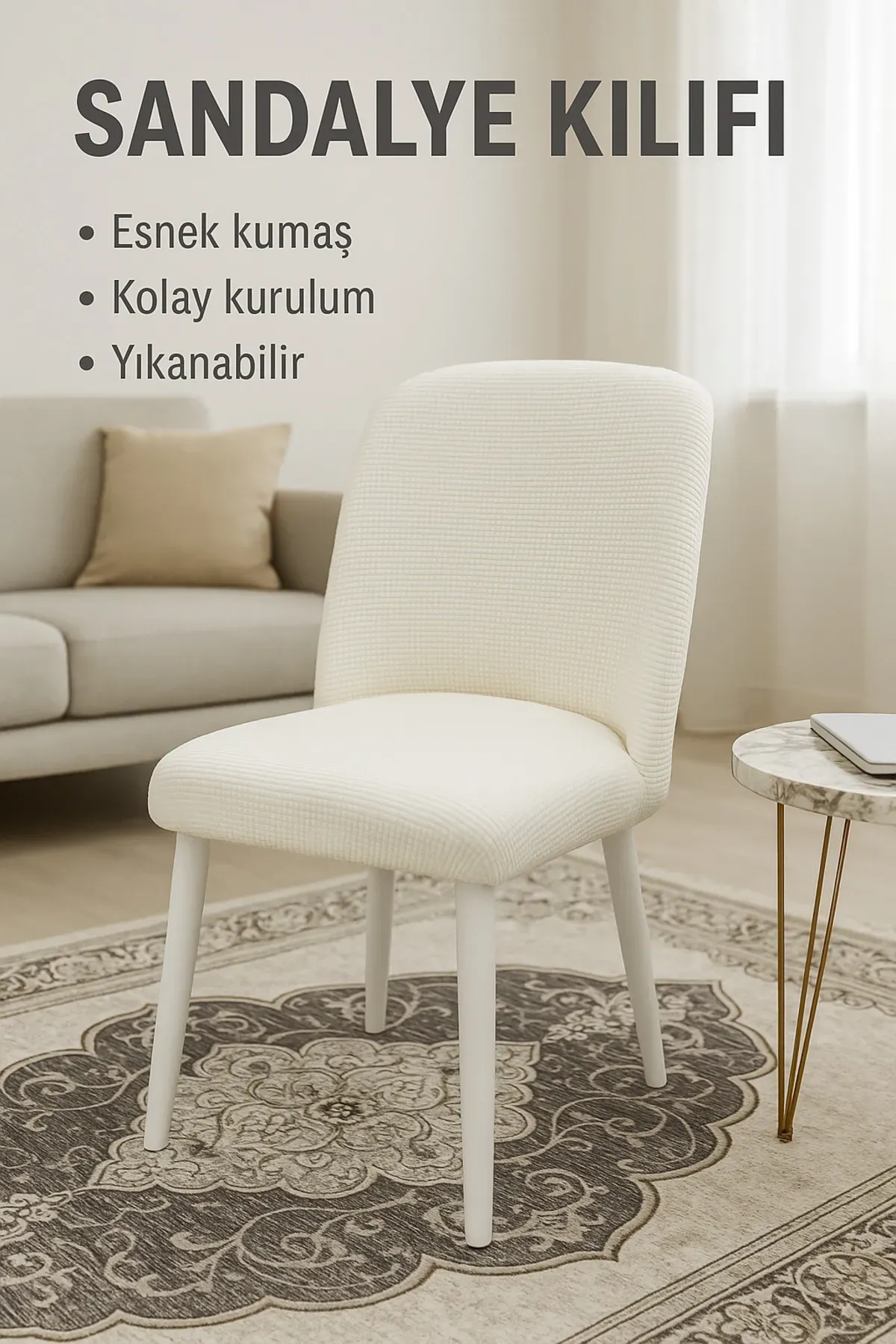 büyük oval sandalye kılıfı sandalye örtüsü krem