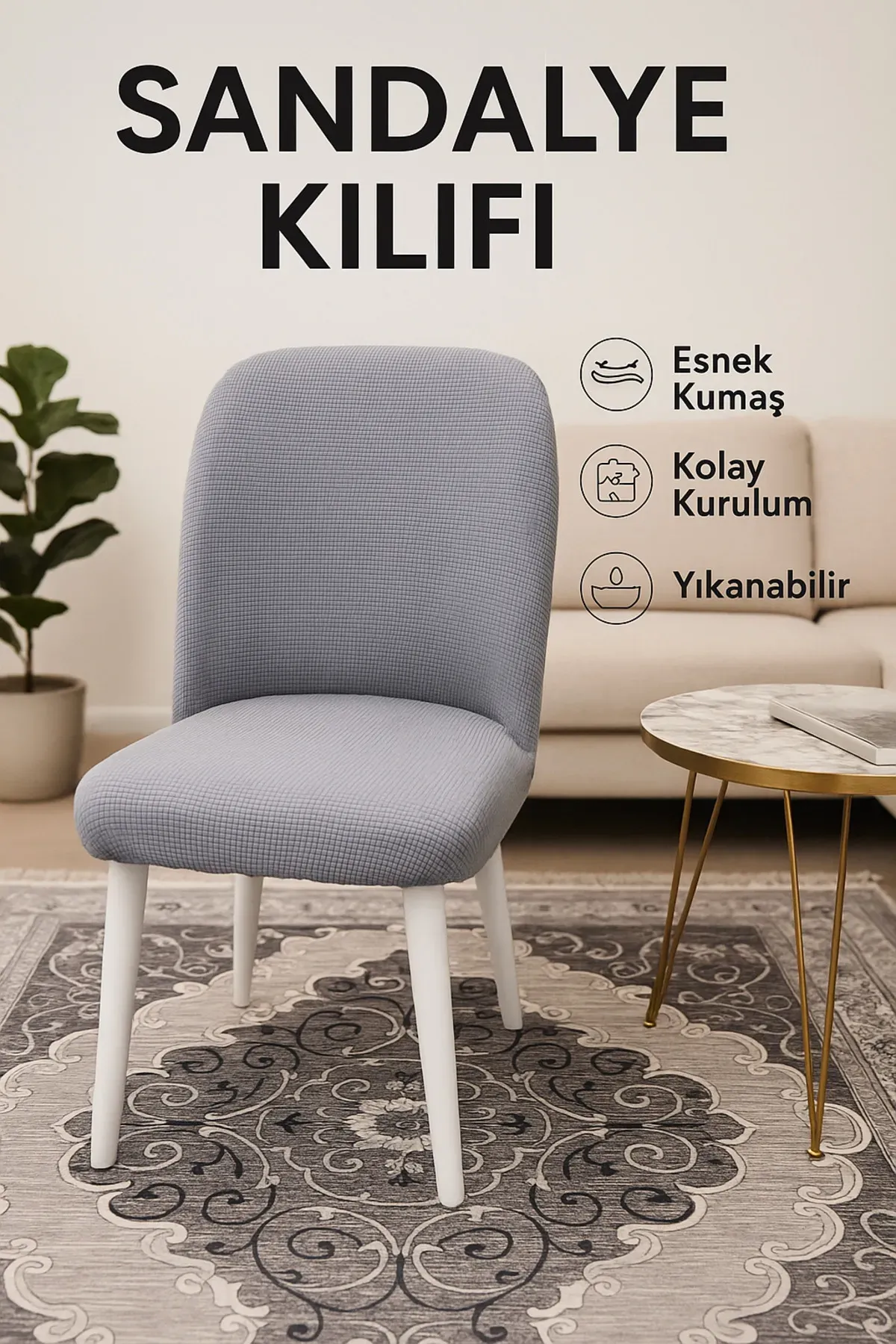 büyük oval sandalye kılıfı sandalye örtüsü gri
