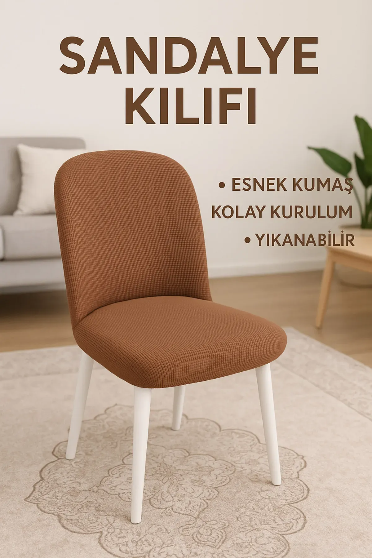 büyük oval sandalye kılıfı sandalye örtüsü kahverengi