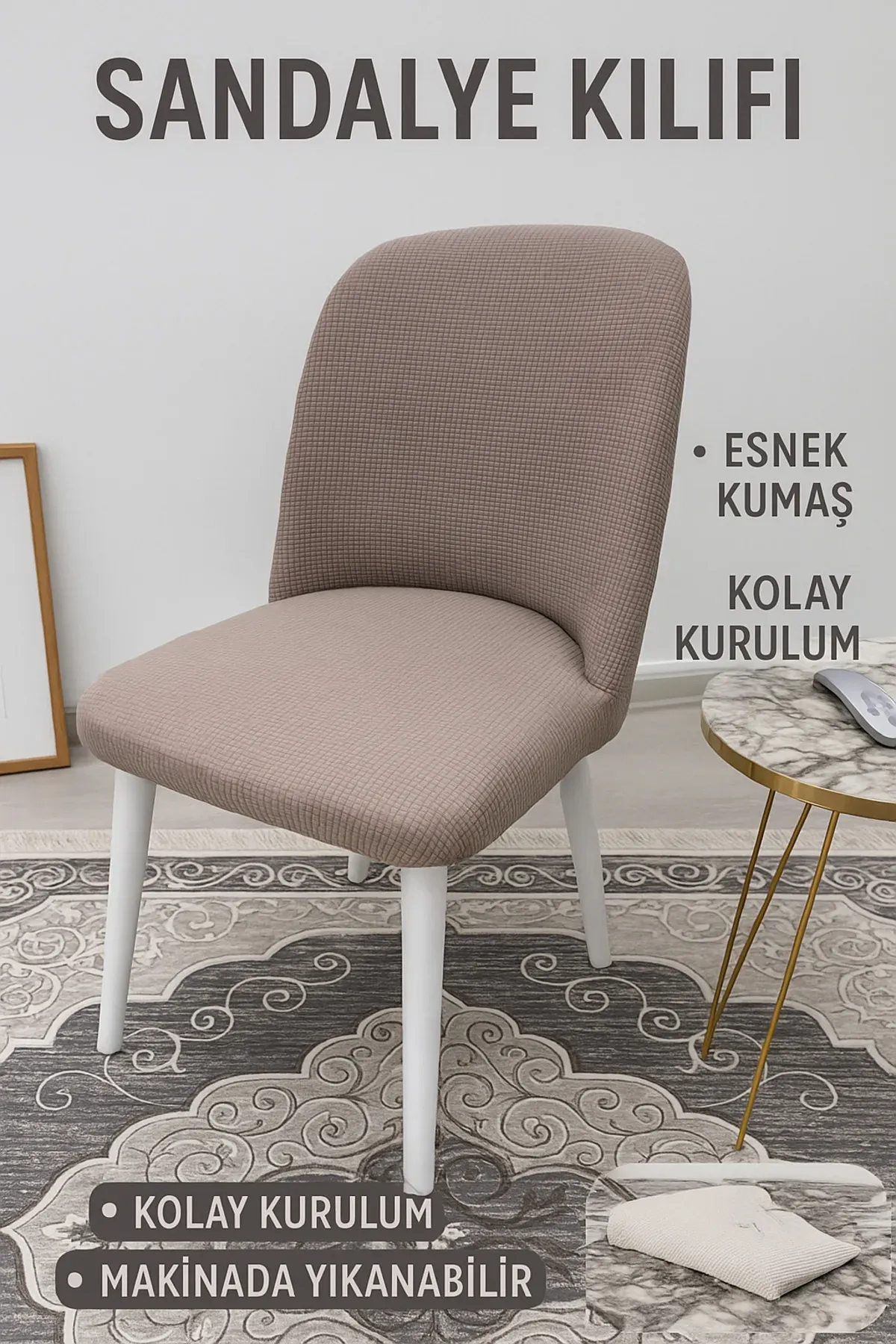 büyük oval sandalye kılıfı sandalye örtüsü vizon