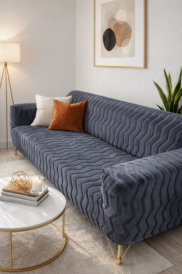 Likrali Lastikli Esnek Yikanabilir welsof koltuk örtüsü koltuk kılıfı zikzak desen (ürün 1 adettir)