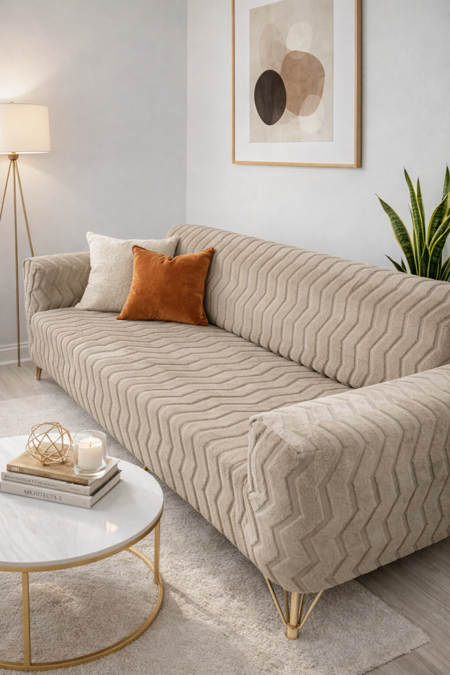 Likrali Lastikli Esnek Yikanabilir welsof koltuk örtüsü koltuk kılıfı zikzak desen (ürün 1 adettir)