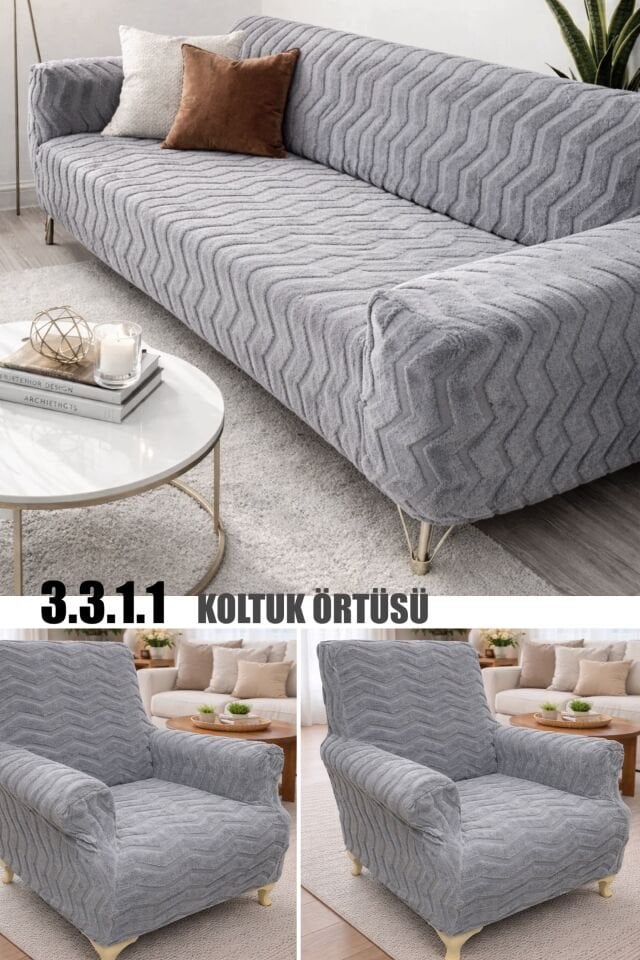 3+3+1+1 Streç Lastikli Esnek Yıkanabilir wellsoft Koltuk Örtüsü Takımı – zikzak Desen Koltuk Kılıfı(Kopya)