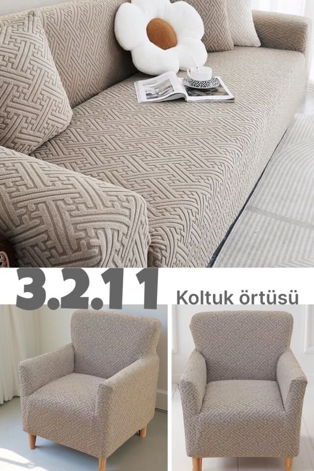 3.2.1.1 Jakarlı Esnek Koltuk Örtüsü Takımı – 1 Adet 3’lü, 1 Adet 2’li, 2 Adet Tekli Koltuk Örtüsü