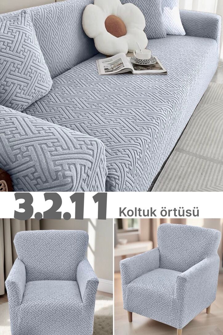 3.2.1.1 Jakarlı Esnek Koltuk Örtüsü Takımı – 1 Adet 3’lü, 1 Adet 2’li, 2 Adet Tekli Koltuk Örtüsü