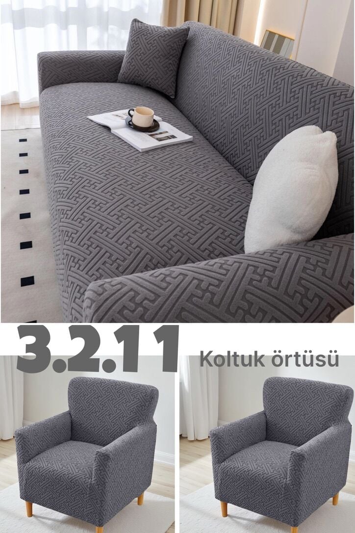 3.2.1.1 Jakarlı Esnek Koltuk Örtüsü Takımı – 1 Adet 3’lü, 1 Adet 2’li, 2 Adet Tekli Koltuk Örtüsü