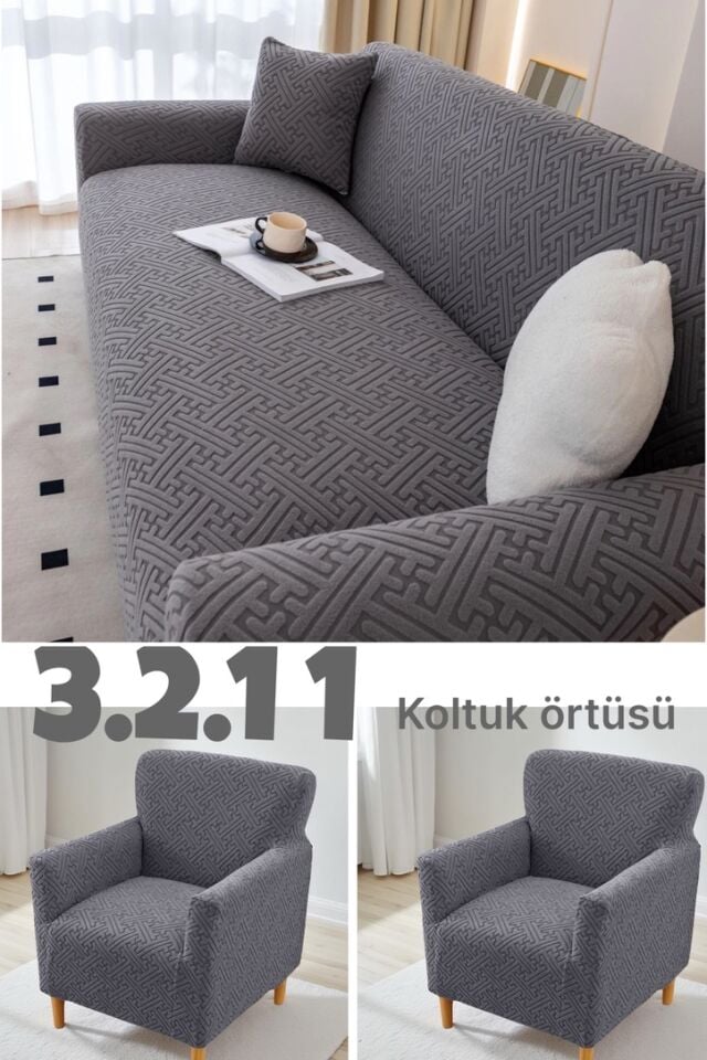 3.2.1.1 Jakarlı Esnek Koltuk Örtüsü Takımı – 1 Adet 3’lü, 1 Adet 2’li, 2 Adet Tekli Koltuk Örtüsü