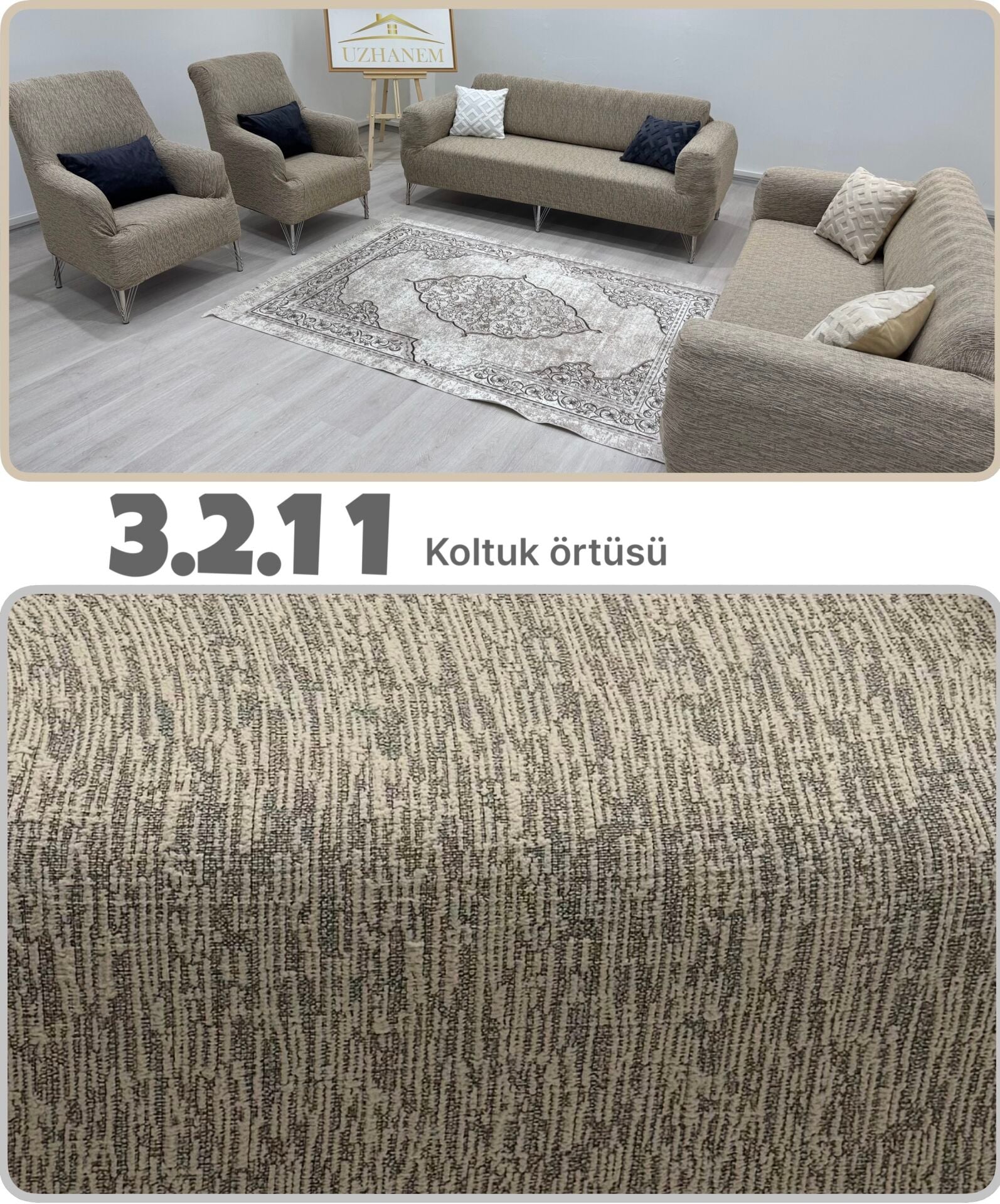3.2.1.1 Jakarlı Esnek Koltuk Örtüsü Takımı – 1 Adet 3’lü, 1 Adet 2’li, 2 Adet Tekli Koltuk Örtüsü