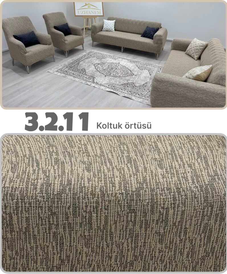 3.2.1.1 Jakarlı Esnek Koltuk Örtüsü Takımı – 1 Adet 3’lü, 1 Adet 2’li, 2 Adet Tekli Koltuk Örtüsü