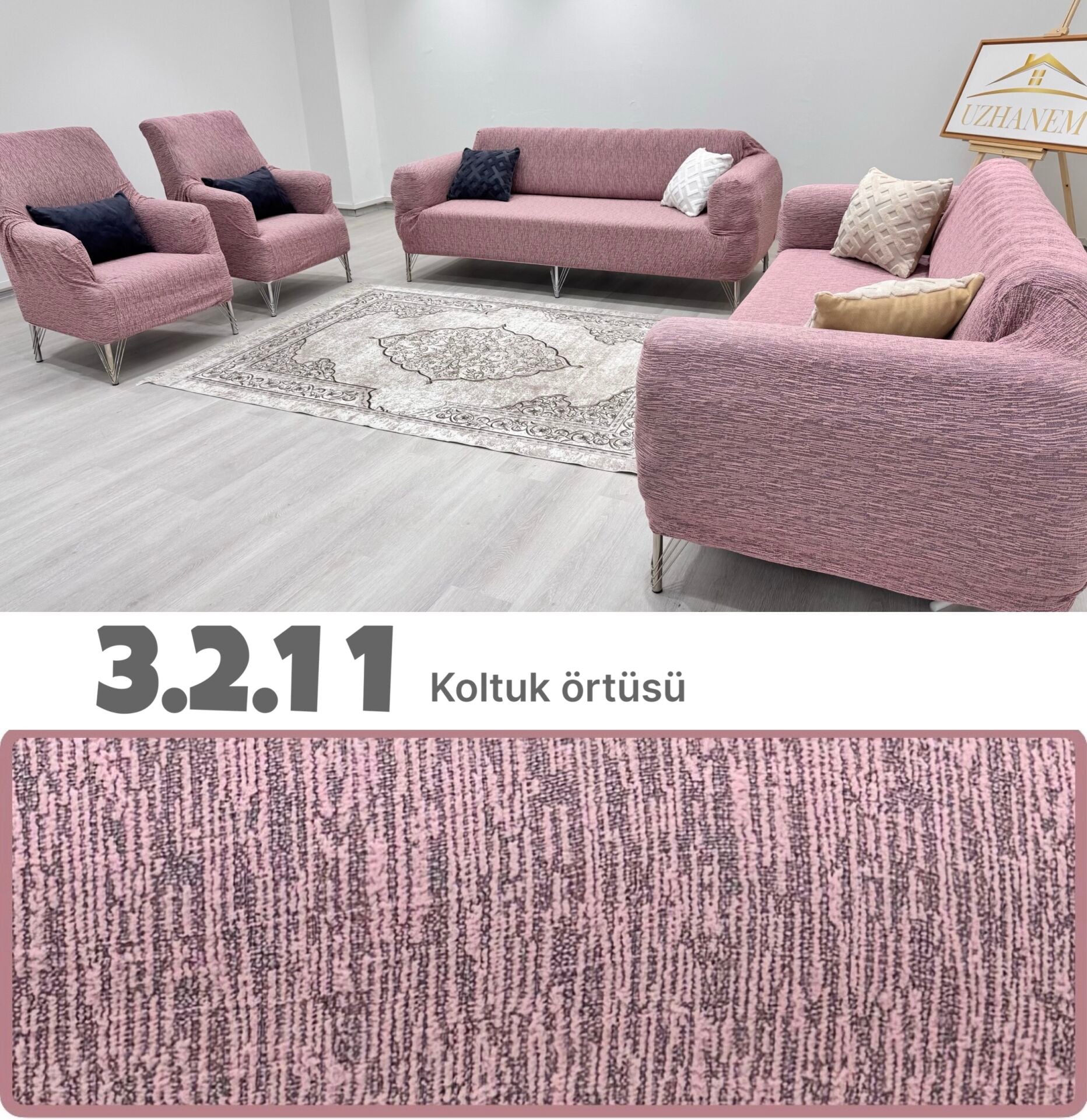 3.2.1.1 Jakarlı Esnek Koltuk Örtüsü Takımı – 1 Adet 3’lü, 1 Adet 2’li, 2 Adet Tekli Koltuk Örtüsü