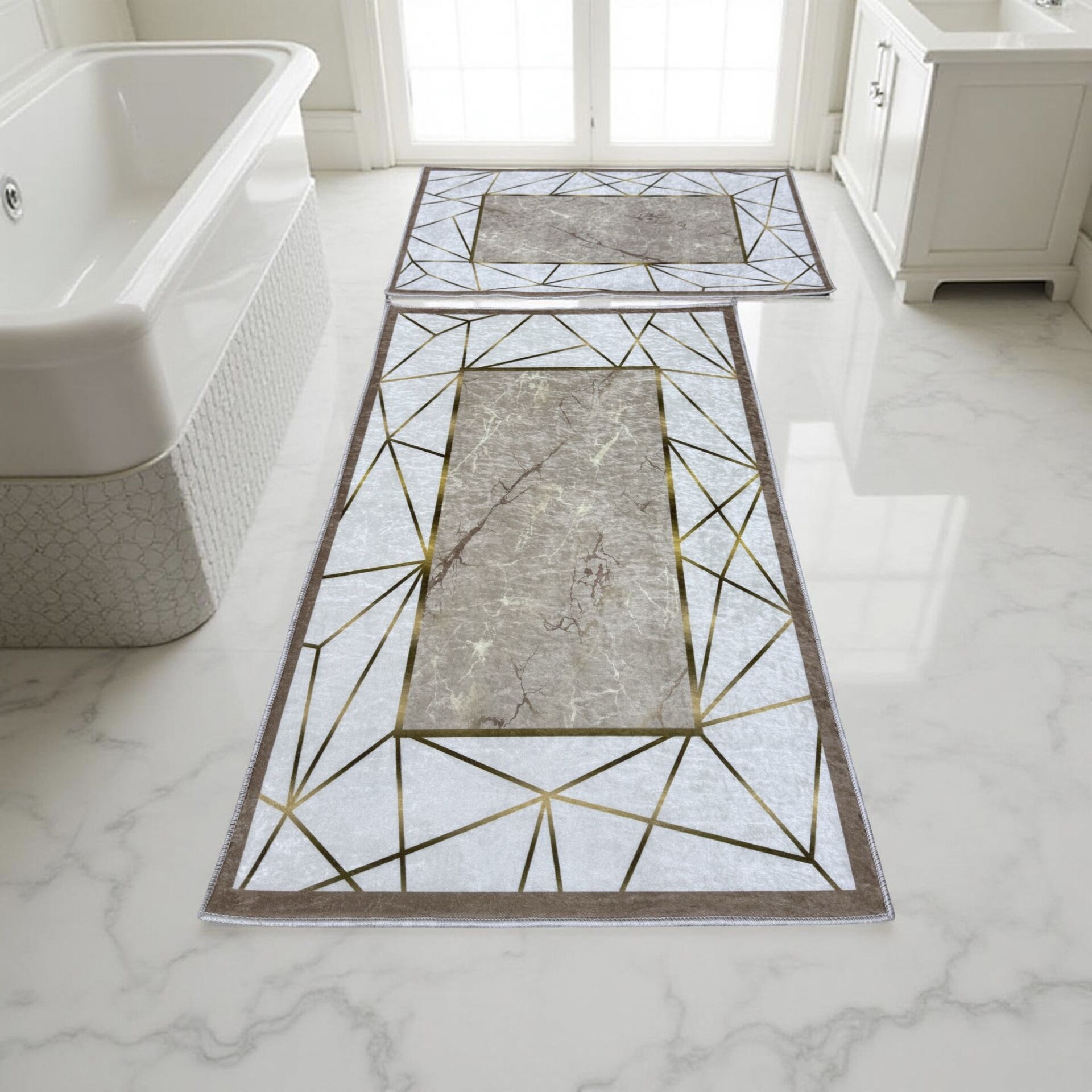 Kaymaz Taban Yıkanabilir 2'li Set Banyo Halısı Banyo Paspası Klozet Takımı 60 x 100 / 50 x 80cm