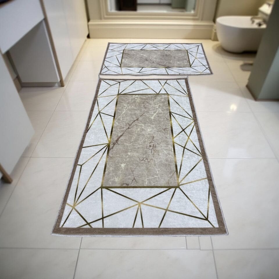 Kaymaz Taban Yıkanabilir 2'li Set Banyo Halısı Banyo Paspası Klozet Takımı 60 x 100 / 50 x 80cm