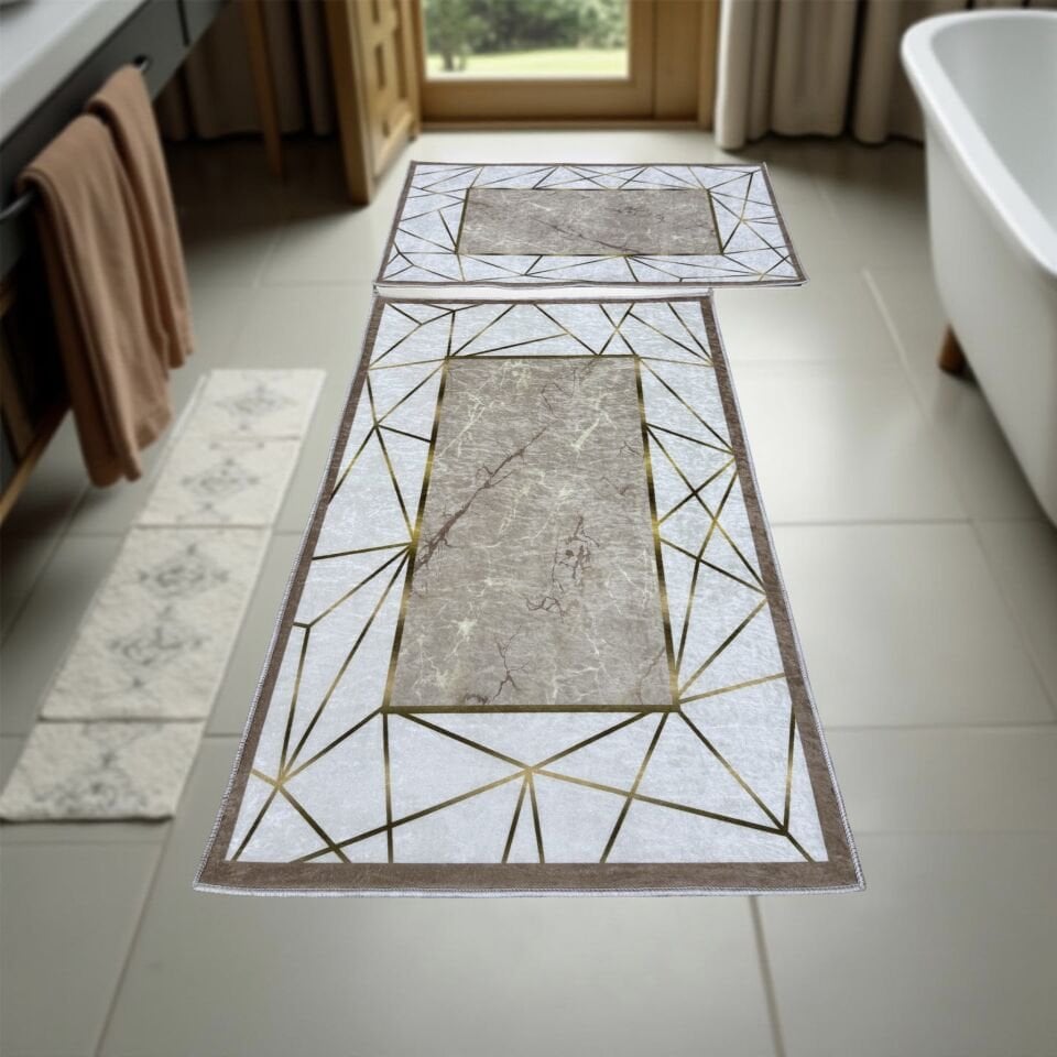 Kaymaz Taban Yıkanabilir 2'li Set Banyo Halısı Banyo Paspası Klozet Takımı 60 x 100 / 50 x 80cm