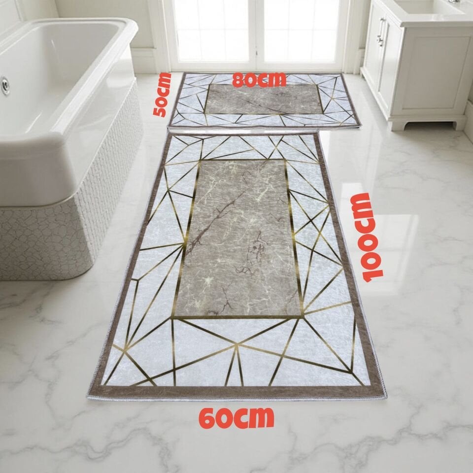 Kaymaz Taban Yıkanabilir 2'li Set Banyo Halısı Banyo Paspası Klozet Takımı 60 x 100 / 50 x 80cm