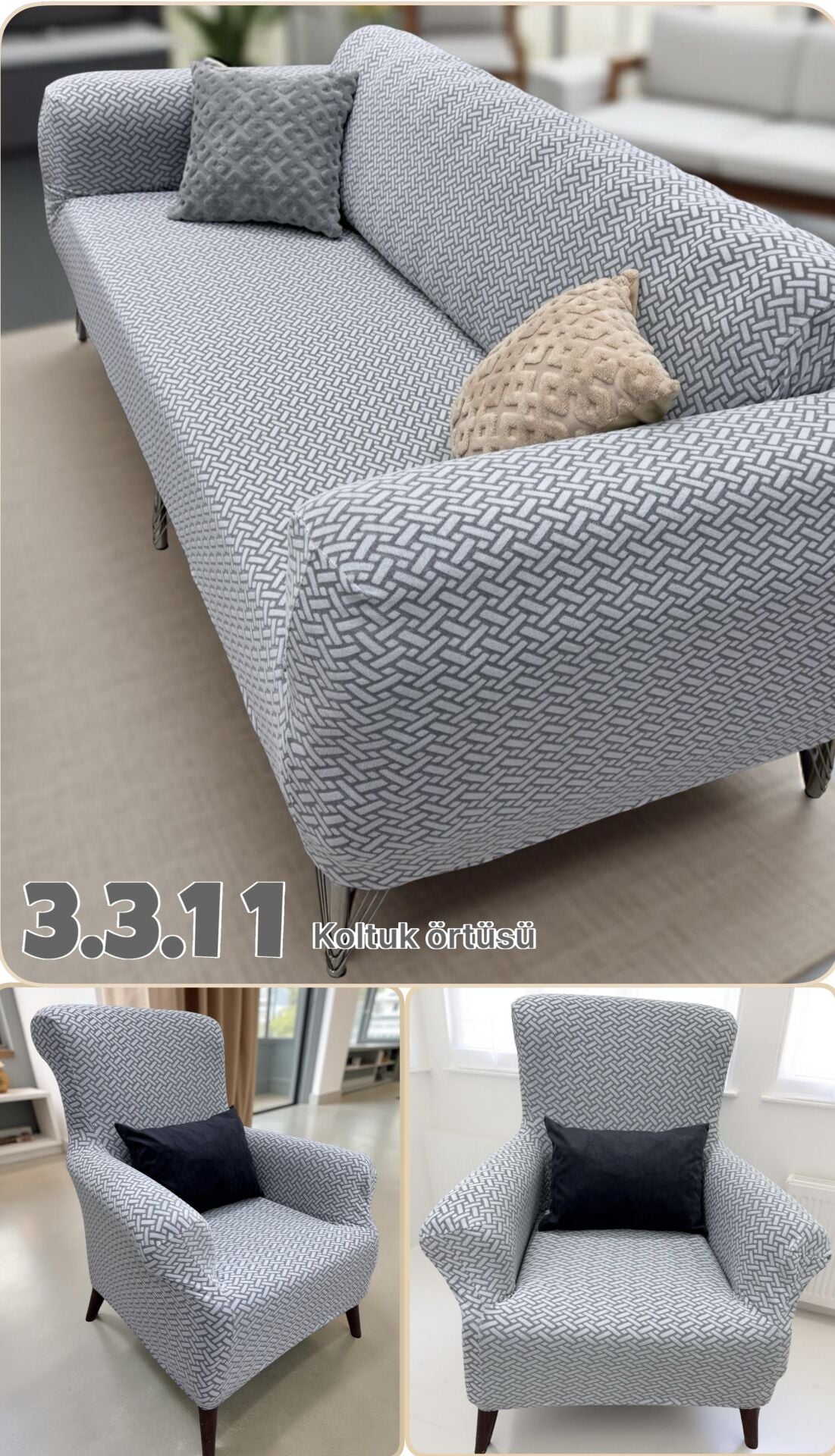 3.3.1.1 koltuk örtüsü takımı koltuk kılıfı sofa cover Taş Gri
