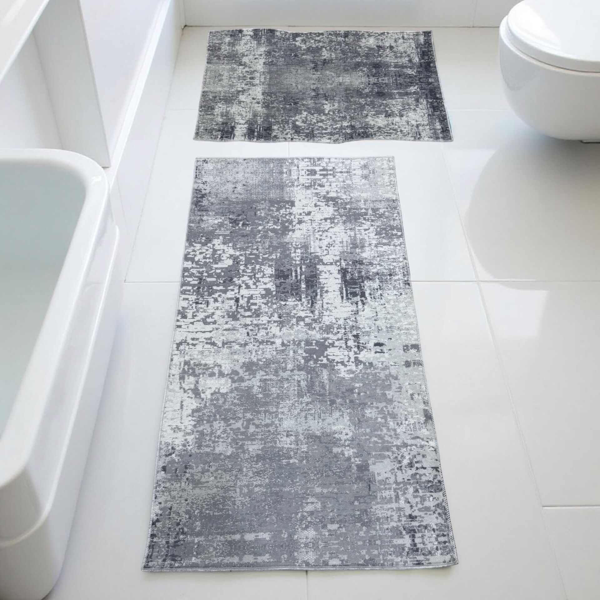 Kaymaz Taban Yıkanabilir 2'li Set Banyo Halısı Banyo Paspası Klozet Takımı 60 x 100 / 50 x 80cm gri