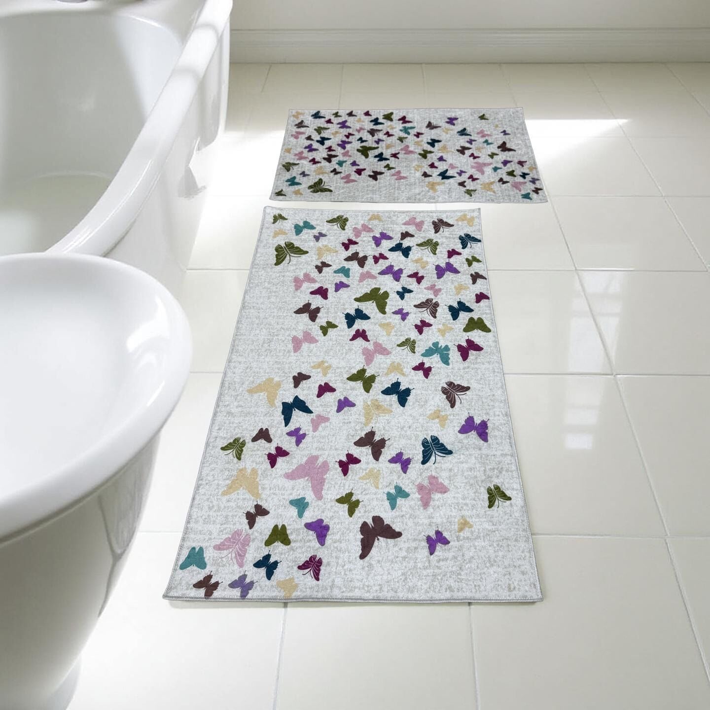 Kaymaz Taban Yıkanabilir 2'li Set Banyo Halısı Banyo Paspası Klozet Takımı 60 x 100 / 50 x 80cm ekru