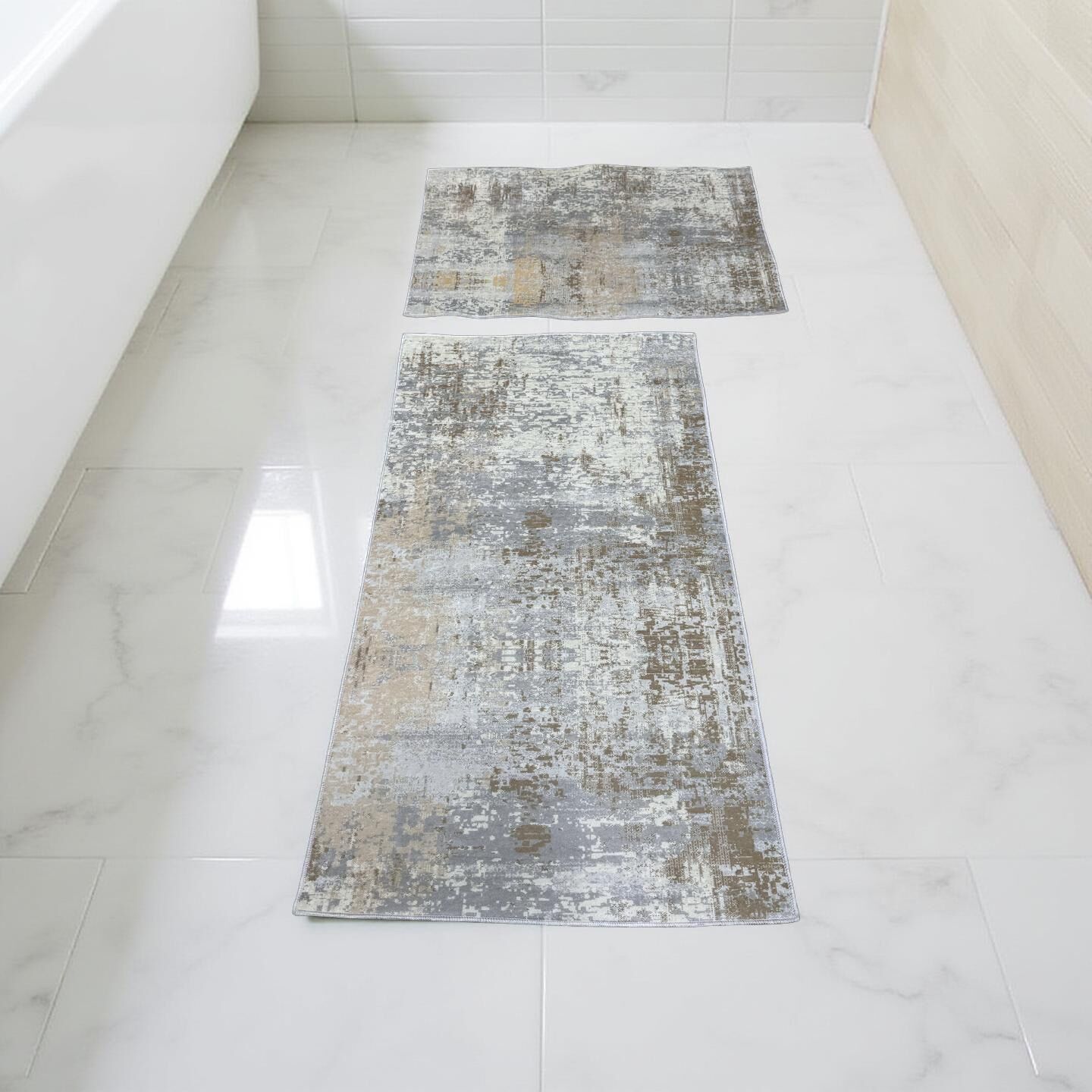 Kaymaz Taban Yıkanabilir 2'li Set Banyo Halısı Banyo Paspası Klozet Takımı 60 x 100 / 50 x 80cm hardal