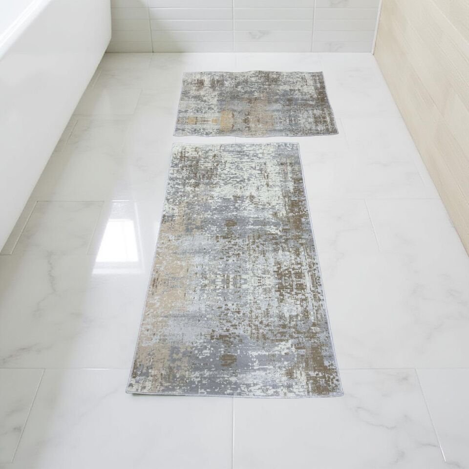 Kaymaz Taban Yıkanabilir 2'li Set Banyo Halısı Banyo Paspası Klozet Takımı 60 x 100 / 50 x 80cm hardal