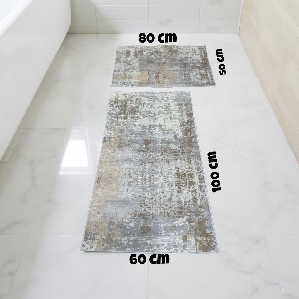 Kaymaz Taban Yıkanabilir 2'li Set Banyo Halısı Banyo Paspası Klozet Takımı 60 x 100 / 50 x 80cm hardal