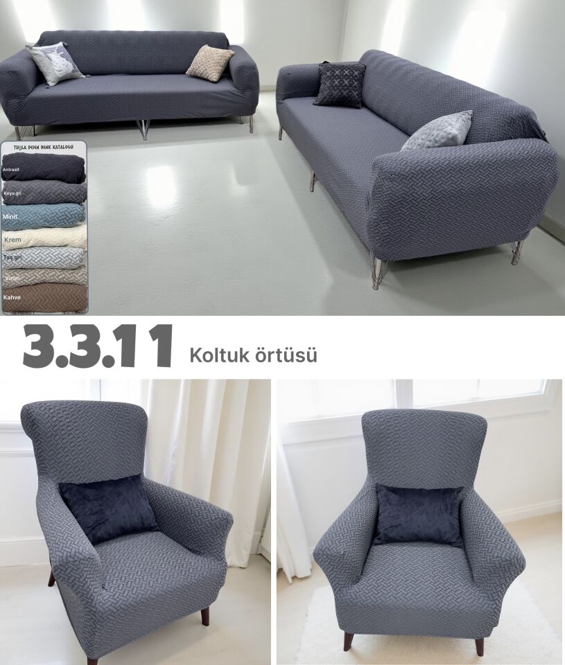 3.3.1.1 koltuk örtüsü takımı koltuk kılıfı sofa cover koyu gri